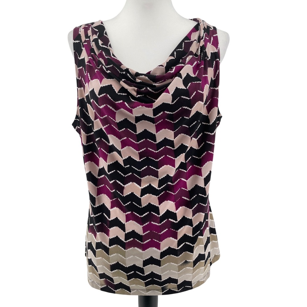 Calvin Klein Cowl Neck Top Womens Large Plum Black Sleeveless Artsy Office Mod